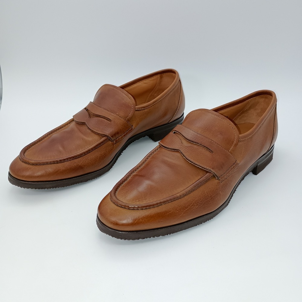 Gravati Mens Tan Brown Leather Penny Loafers Hand Made in Italy Vibram Size 9 M - Picture 3 of 8